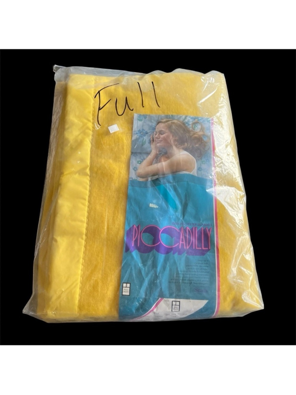 MCM Vintage Piccadilly Blanket Full Sears Polyester Nylon Yellow New Open